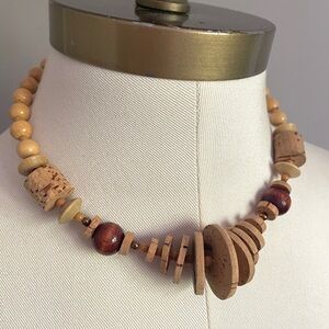 Vintage Wood Bead & Cork Choker Necklace - very lightweight!
